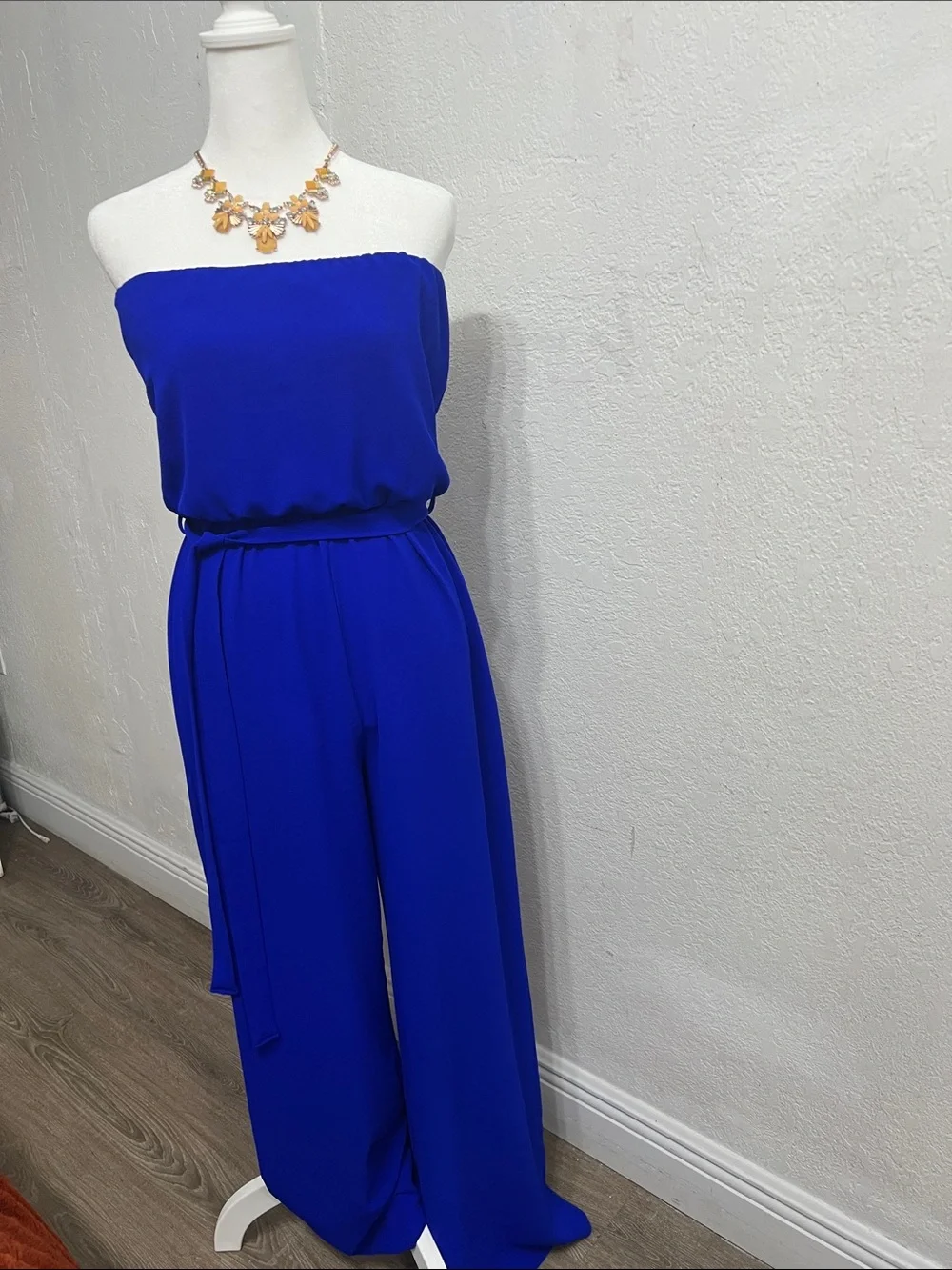 a'gaci Strapless Wide-Leg Jumpsuit in Cobalt Blue